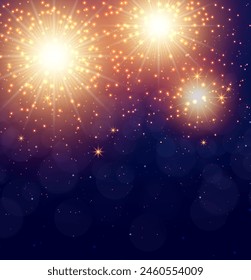 Explosive, vibrant fireworks illuminate the night sky. for celebrations and events.glittering sparks. New Year. Eps 10