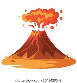 Atividade vulcânica explosiva com fumaça e lava ilustração de vetor isolado em fundo branco