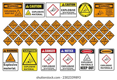 Signo de advertencia de explosivos, símbolo de advertencia. Etiqueta de advertencia de clase 1.Gráficos vectores.