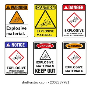Explosives warning sign. Warning symbol. Class 1 warning signs. Vector graphics.