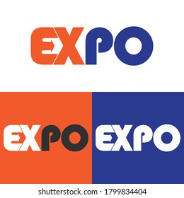 Concepto de la inscripción de texto del logotipo de la exposición. Moderno concepto creativo y simple vector de la palabra Expo. concepto de marca comercial de exportación idea limpia.