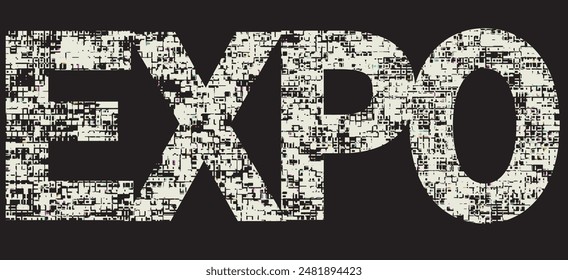  Expo Wave design black and white. Digital image with a psychedelic stripes. Argent base for website, print, basis for banners, wallpapers, business cards, brochure, banner. Line art optical