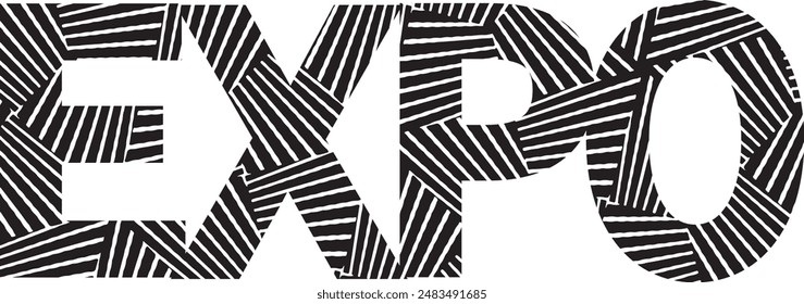  Expo Wave design black and white. Digital image with a psychedelic stripes. Argent base for website, print, basis for banners, wallpapers, business cards, brochure, banner. Line art optical