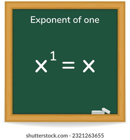 Exponent of one on a green chalkboard. Exponent Rule. School. Math. Vector illustration. 