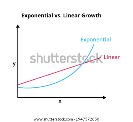 Exponential function and linear function in a graph or chart isolated on a white background. Vector illustration of different types of growth – linear with a straight line and curved exponential, math