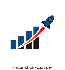 Exponential growth or compound interest, investment, wealth or earning rising up graph, business sales or profit increase concept, financial report graph with exponential arrow from flying rocket.