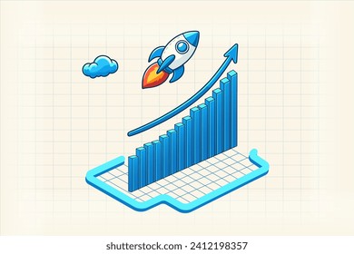 Exponentielles Wachstum oder Zinseszinsen, Investitionen, Vermögen oder Verdienst aufsteigende Grafik, Business Sales oder Gewinnsteigerungskonzept, Finanzbericht-Diagramm mit exponentiellem Pfeil aus dem Flugzeug.