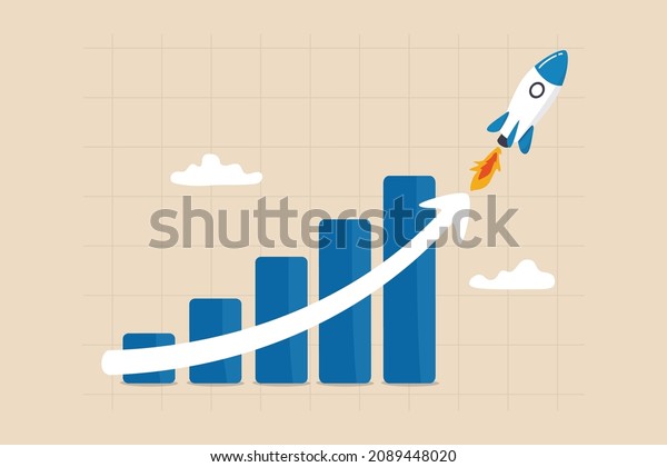 Exponential growth or compound interest,\
investment, wealth or earning rising up graph, business sales or\
profit increase concept, financial report graph with exponential\
arrow from flying\
rocket.