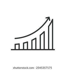 Gráfico de curva de crescimento exponencial, ícone em design de linha. Exponencial, crescimento, curva, gráfico, aumento, elevação, aceleração no vetor de fundo branco. Curva de crescimento exponencial Gráfico editável traçado 