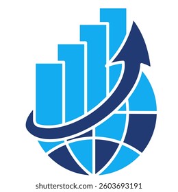 Exponential Growth icon represented by world, expantion graph Dualtone style.