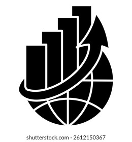 Exponential Growth icon represented by world, expantion graph Black Filled style.