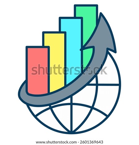 Exponential Growth icon represented by world, expantion graph Lineal Color style.