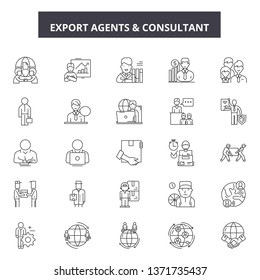 Export agents line icons, signs set, vector. Export agents outline concept, illustration: export,agent,transportation,cargo,transport,shipping,delivery,international