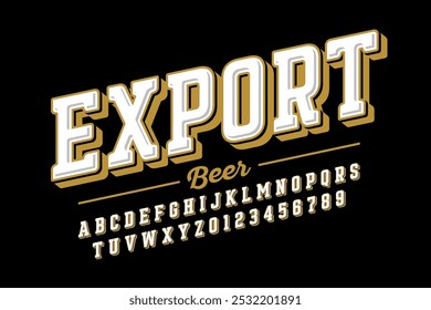 Exportar a fonte do estilo do vintage da cerveja com design de rótulo simples: letras do alfabeto e números Ilustração do vetor