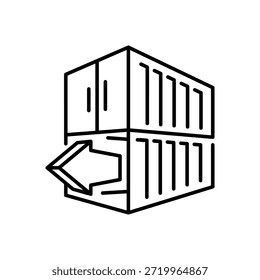 Icono de la línea de flecha del contenedor de la exportación en el fondo blanco aislado para el envío global