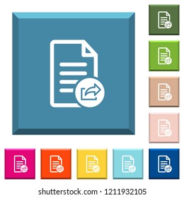 Export document white icons on edged square buttons in various trendy colors