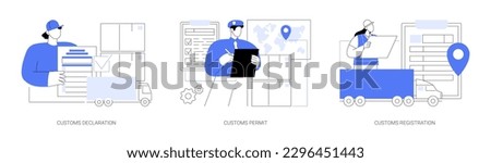 Export documents abstract concept vector illustration set. Customs declaration, legal permit for export, submit customs registration, cross border, foreign trade business abstract metaphor.