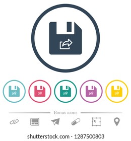 Export file flat color icons in round outlines. 6 bonus icons included.