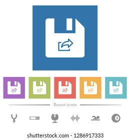 Export file flat white icons in square backgrounds. 6 bonus icons included.