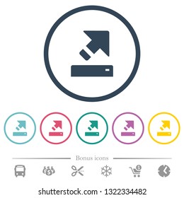 Export flat color icons in round outlines. 6 bonus icons included.