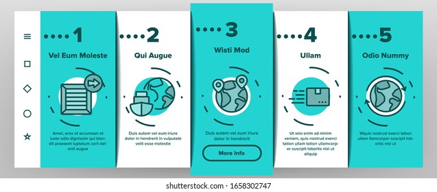 Export Global Logistic Onboarding Icons Set Vector. Truck Cargo And Ship With Container, Airplane And Box, Storage And Globe Export Illustrations