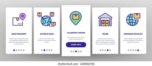 Exportar Vector Conjunto De Iconos Logísticos Globales. Carga De Coche Y Barco Con Contenedor, Avión Y Caja, Almacenamiento E Ilustraciones De Exportación De Globos