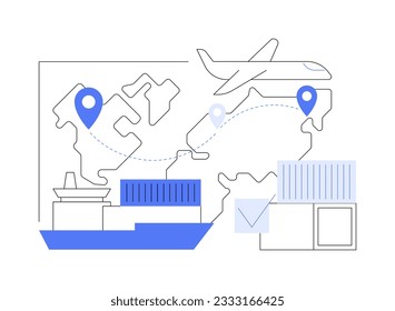 Export of goods abstract concept vector illustration. Export business industry, goods transportation by road, sea and air, foreign trade, international shipping services abstract metaphor.