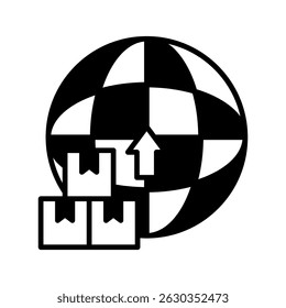 Glifo de exportación de mercancías, mini icono de ilustración. uso para concepto moderno, impresión, interfaz de usuario, kit de UX, Web y desarrollo de App. Vector relacionado con ventas, logística y comercio electrónico