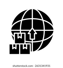 Glifo de exportación de mercancías, mini icono de ilustración. uso para concepto moderno, impresión, interfaz de usuario, kit de UX, Web y desarrollo de App. Vector relacionado con ventas, logística y comercio electrónico