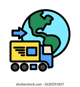 Icono de contorno coloreado de la mini ilustración de Export Goods, uso para guerras comerciales, economía, negocios, finanzas, competencia económica, interfaz de usuario, kit de UX, desarrollo de App y Web, digital o impreso.