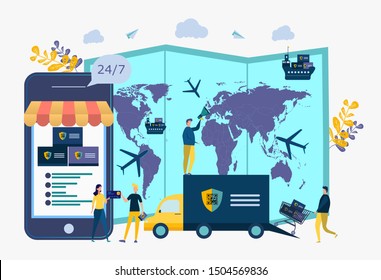 Export of goods, smuggling. Regulation of the embargo, sanctions on goods, limited import, export, the concept of import and export of goods from different countries. Colorful vector illustration