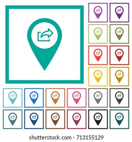Export GPS map location flat color icons with quadrant frames on white background
