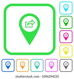 Export GPS map location vivid colored flat icons in curved borders on white background