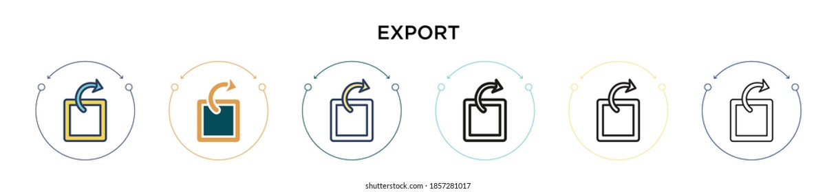 Export icon in filled, thin line, outline and stroke style. Vector illustration of two colored and black export vector icons designs can be used for mobile, ui, web