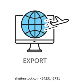 export icon. head office icon. Line vector icon on white background.Editable linear style stroke. 