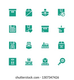 export icon set. Collection of 16 filled export icons included Package, Boxes, Ship, Diskette