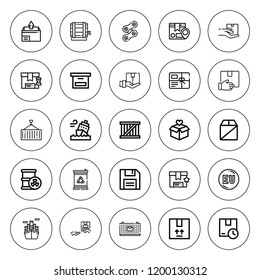 Export icon set. collection of 25 outline export icons with barrel, cargo, chain, box, container, delivery, diskette, eu, logistics, package icons. editable icons.