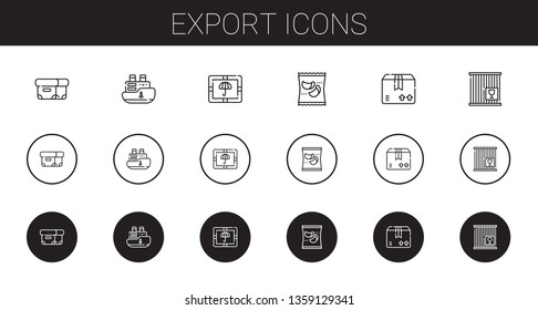 export icons set. Collection of export with box, ship, package, products, crate. Editable and scalable export icons.