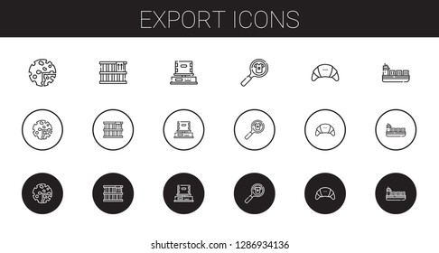 export icons set. Collection of export with products, box, product, ship. Editable and scalable export icons.
