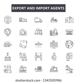 Export and import agents line icons for web and mobile design. Editable stroke signs. Export and import agents  outline concept illustrations