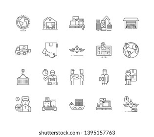 Export and import agents line icons, signs, vector set, outline illustration concept 