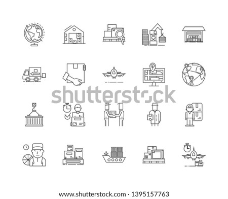 Export and import agents line icons, signs, vector set, outline illustration concept 