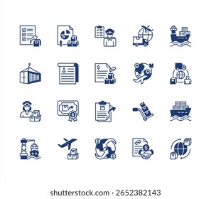 Export import editable stroke icon set.