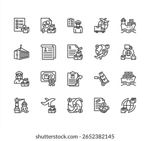 Export import editable stroke icon set.