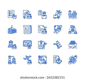 Export import editable stroke icon set.