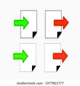 Export and import file icons. Upload, download sign.Save or open file. Share document symbol. Interface button. Element for design website etc.