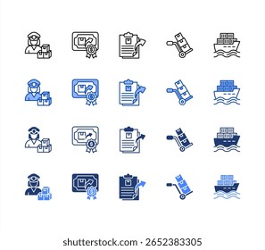 Export import icon sheet multiple style Customs broker, Export license, Export document, Cargo handling, Shipment.