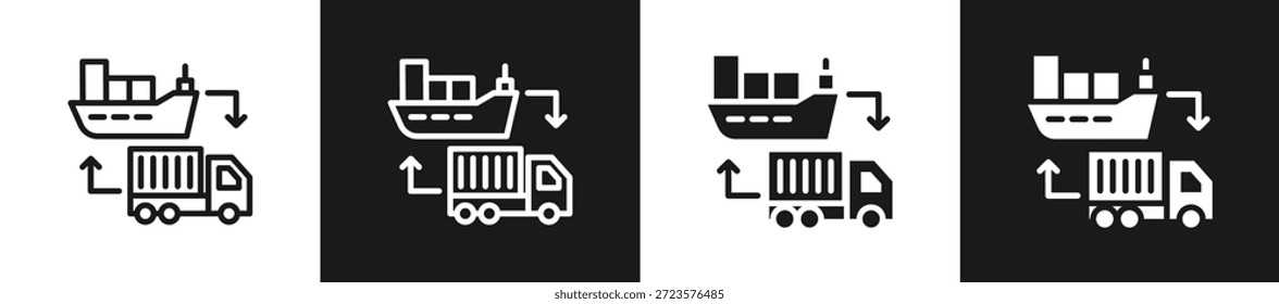 Línea de exportación e importación N estilo de icono de glifo en fondo blanco y negro