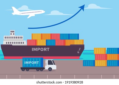 Export import shipment vector concept: Shipping of import containers in the port 