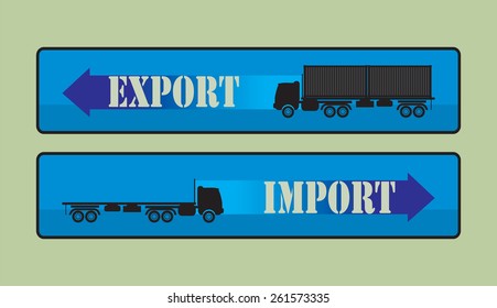 Export import signs,symbols vector illustration
full and empty truck on blue background with arrow and import and export inscription